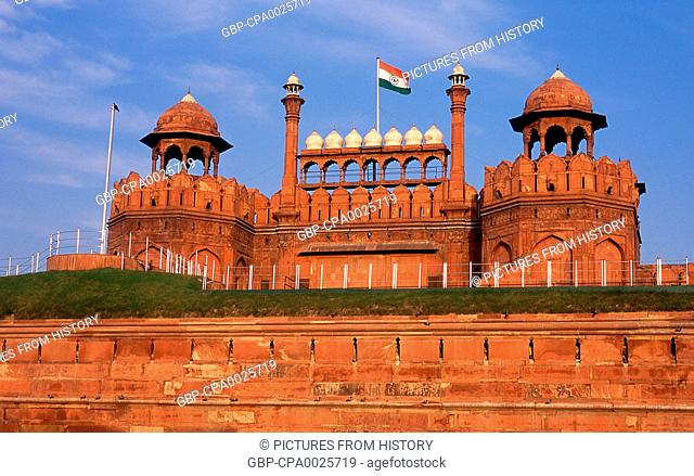 India: The Lahore Gate at the massive Red Fort, Old Delhi