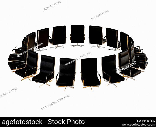Office black chairs stand in a circle white background 3d rendering
