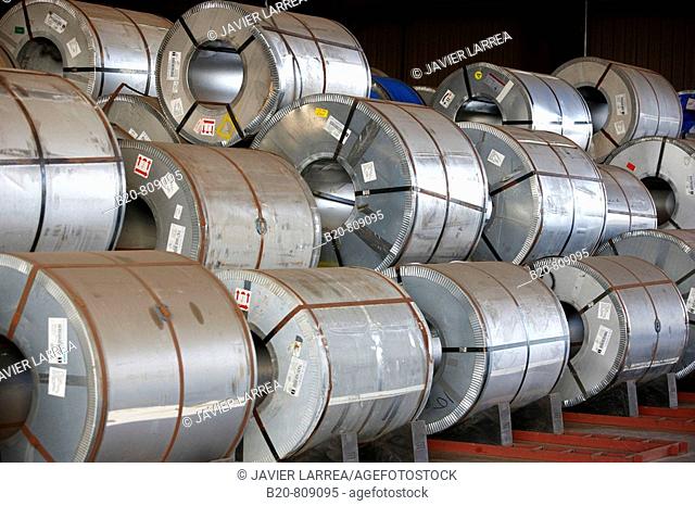 Rolls of sheet steel. Port of Bilbao, Biscay, Basque Country, Spain