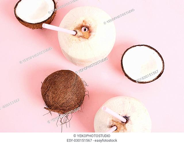 Food. Peeled coconut on the table