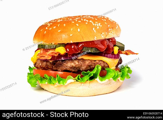 tasty cheeseburger isolated on white background