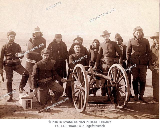 Corporal Paul Wienert and gunners of Battery 'E' 1st Artillery  Seven Lakota native American Indian scouts and uniformed Euro-American soldiers