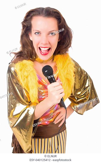 Woman in spanish clothing with mic