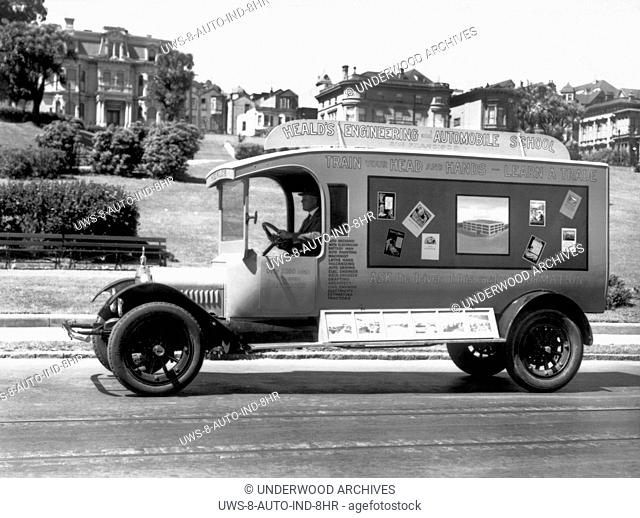 San Francisco, California: c. 1922.A truck advertising Heald's Engineering and Automobile School