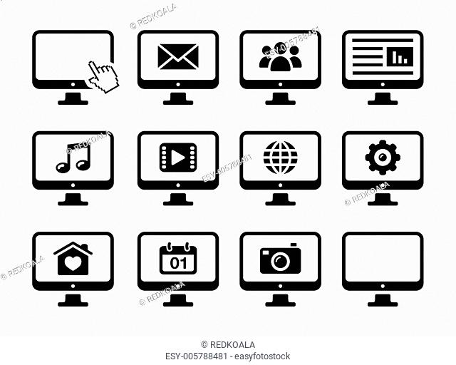 Computer screen black icons set