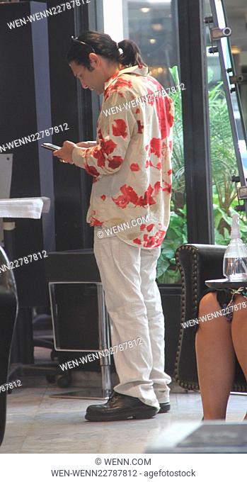 Corey Feldman goes to a salon in Beverly Hills in a floral shirt Featuring: Corey Feldman Where: Los Angeles, California