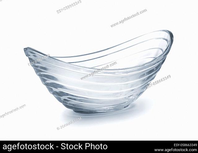 Empty glass boat bowl isolated on white