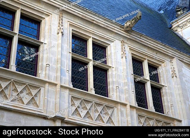 Jacques Coeur Palace, Bourges, France. Windows and gargoyle