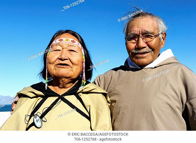 Portrait of old Inuit couple, Pond Inlet village, Baffin Island, Nunavut, Canada
