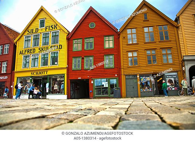 Houses in the old pier, Bryggen, Bergen, Hordaland, Norway
