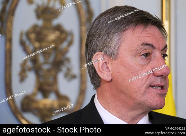 Flemish Minister President Jan Jambon pictured during a press conference of the Flemish government, concerning the recovery plan 'Vlaamse Veerkracht'