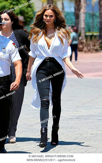 Chrissy Teigen seen at Universal studios where she was interviewed by Mario Lopez for television show Extra. Featuring: Chrissy Teigen Where: Los Angeles