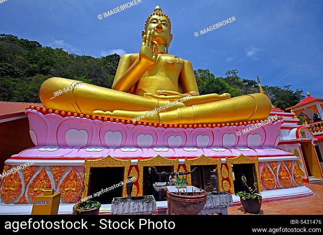 Sitting Golden Buddha, Temple Wat Khao Rang, Phuket, Thailand, Asia