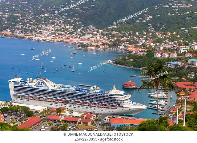 A cruise ship in port at Charlotte Amalie, St. Thomas, US Virgin Islands viewed from Paradise Point