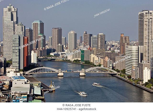 Japan, Asia, holiday, travel, Tokyo, City, Sumida, River, Kachidoki Bashi, Bridge, downtown, minato ku, skyline, skyscrapers