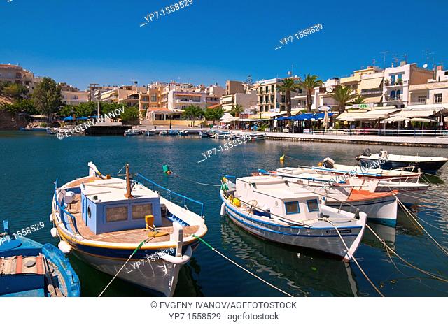 Boats on lake Voulismeni in Agios Nikolaos, Crete, Greece