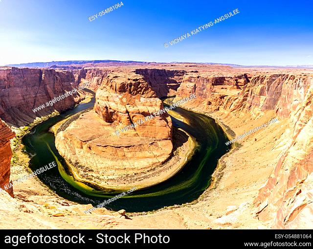 Horseshoe bend with colorado river Grand Canyon at Page Arizona United States. USA National park landmark and famous tourist spot for travel destination and...