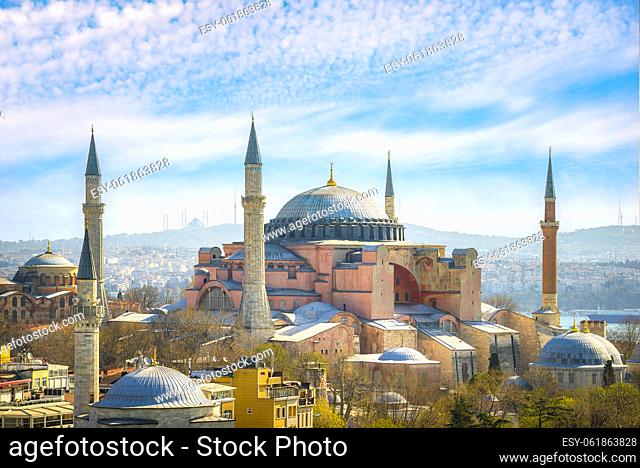 Clouds over mosque Hagia Sophia in Istanbul, Turkey