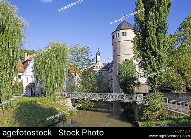 Black tower, city fortification, Marktbreit, Bavaria, Germany, Europe