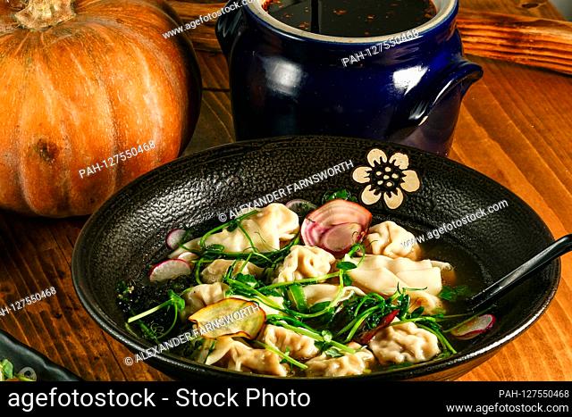A dish of Asian Wonton soup | usage worldwide. - STOCKHOLM/Sweden