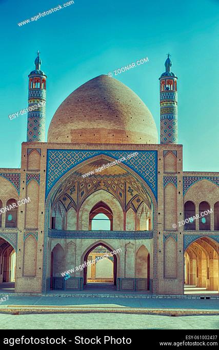 in iran the old   mosque and traditional wall tile incision near  minaret