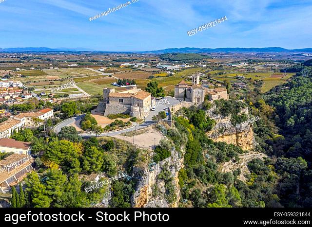 Castle and Santa Maria Church located in Sant Marti Sarroca Catalonia Spain
