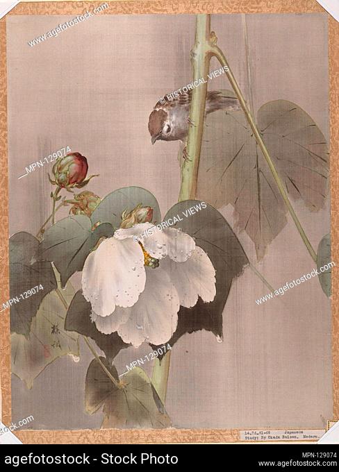 Confederate Roses in Rain. Artist: Okada Baison (Japanese, 1864-1913); Period: Meiji period (1868-1912); Date: ca. 1891-92; Culture: Japan; Medium: Album leaf;...