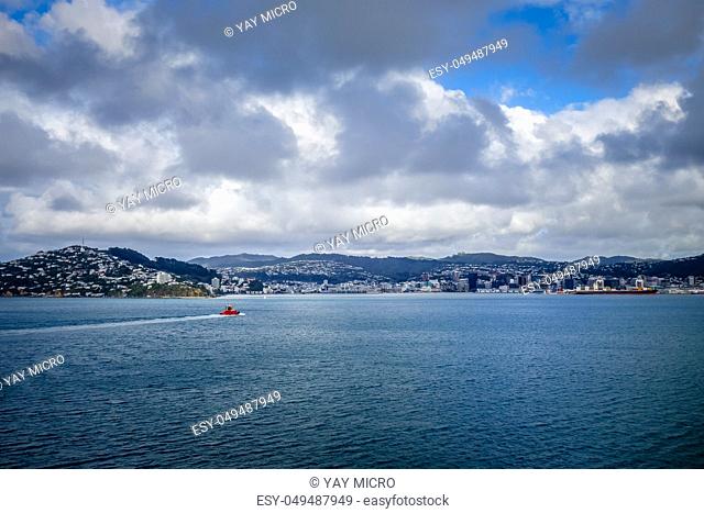 Wellington city view from the sea, New Zealand north Island