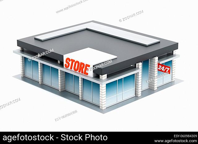 Generic store front isolated on white background. 3D illustration