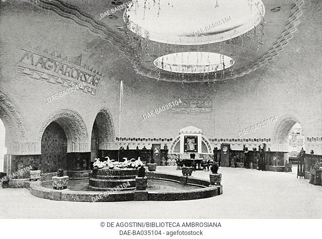 The Hungarian decorative art building destroyed by fire of August 3, 1906, International Exhibition in Milan, Italy, photograph by Varischi Artico