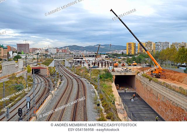 Construction of the Ave train in Barcelona, Spain