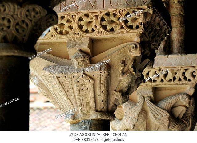 Capitals decorated with zoomorphic figures, 1100, cloister of Saint-Pierre Abbey (UNESCO World Heritage Site, 1998), Moissac, Occitanie, France, 12th century