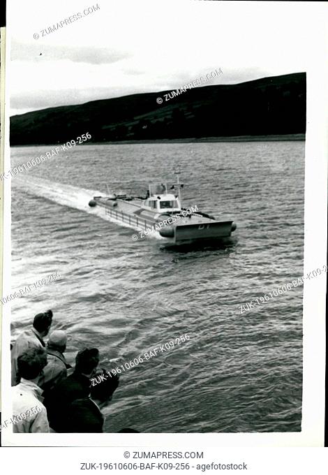 Jun. 06, 1961 - Britain's first 'Hovership' - makes its Public debut, It just floats across top of the water.70 Passengers; Britain's first 'Hovership' - built...