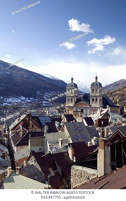 Town View with Collegiale Notre Dame Church. Ville Haute. High Town from the  Fort du Chateau. Europe's Highest Town (elev. 4334Ft/1321 M). Briançon