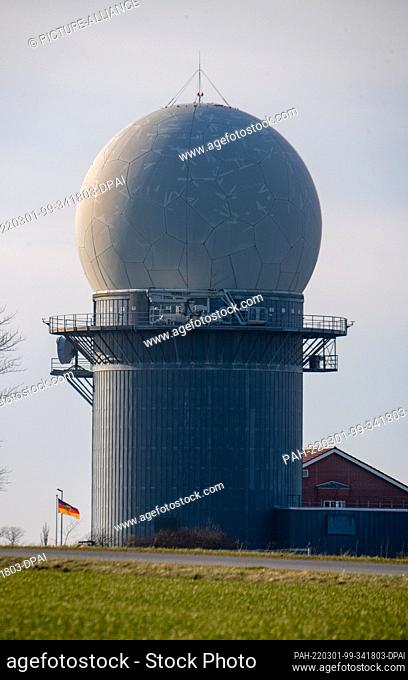 01 March 2022, Mecklenburg-Western Pomerania, Putgarten: Near Putgarten, on the northern part of the island of Rügen, stands this 34 meter high radar tower with...