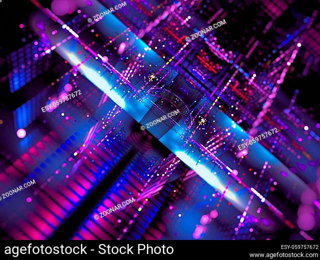 Technology blur - background with perspective effect. Abstract computer-generated 3d illustration. Fractal art: inclined plane with cells