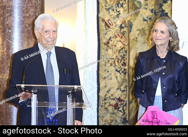 Princess Elena de Borbon, Mario Vargas Llosa during 'Capote De Las Artes' award 2022 ceremony at Wellington Hotel on November 14, 2022 in Madrid, Spain