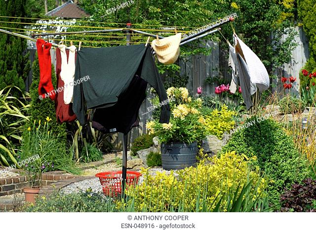 Clothes drying in sun and wind, natural, avoids tumble drier, more environmentally friendly, United Kingdom