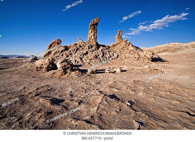 Desert landscape Valle de la Luna with bizarrely figures, consists of clay, sand and salt, Chile, South America