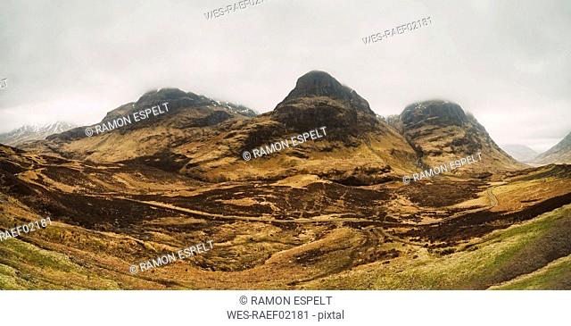 United Kingdom, Scotland, Glen Coe, Three Sisters mountains in the highlands