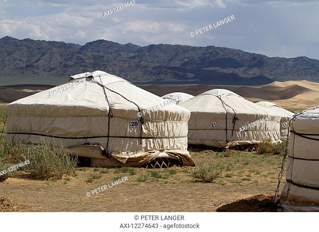 Mongolian Gers (yurts) tourist accommodation at the Gobi Discovery 2 Ger Camp, Gobi Gurvansaikhan National Park, Ömnögovi Province, Mongolia
