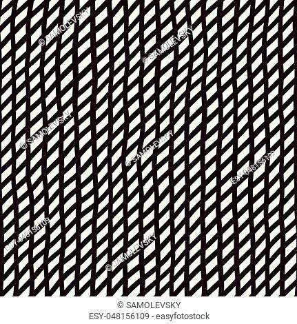 Wavy Hand Drawn Slanted Lines. Abstract Geometric Background Design. Vector Seamless Black and White Pattern