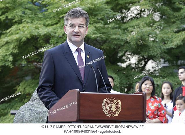 United Nations, New York, USA, September 15 2017 -Miroslav Lajcak, President of the seventy-second session of the General Assembly during the annual Peace Bell...