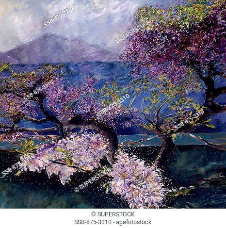Spring Blossoms and Wisteria at Lake Lugano, by John Bunker, 1997, 20th Century