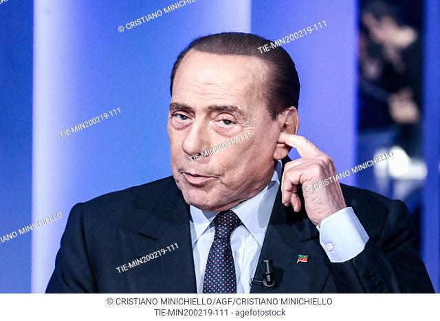 President of Forza Italia party Silvio Berlusconi during the tv show Otto e mezzo, Rome, ITALY-20-02-2019