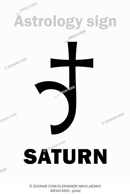 Astrology Alphabet: SATURN, major planet. Hieroglyphics character sign (single symbol)