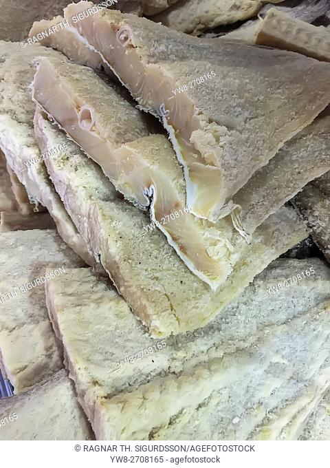 Bacalao-salted dried codfish at a local market, Alicante, Spain