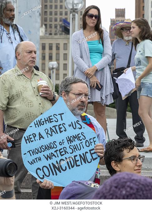 Detroit, Michigan - Religious leaders from various faiths gathered by the Detroit River to protest the continuing shut-off of water to people who are not able...