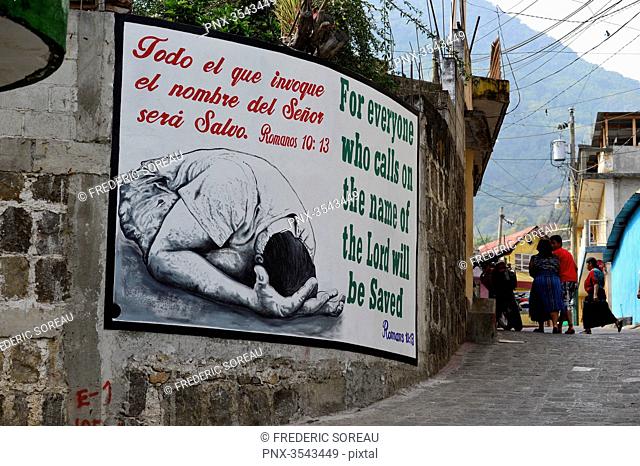 Christian evangelical message painted on wall in San Pedro la Laguna, lake atitlan, Guatemala, Central America