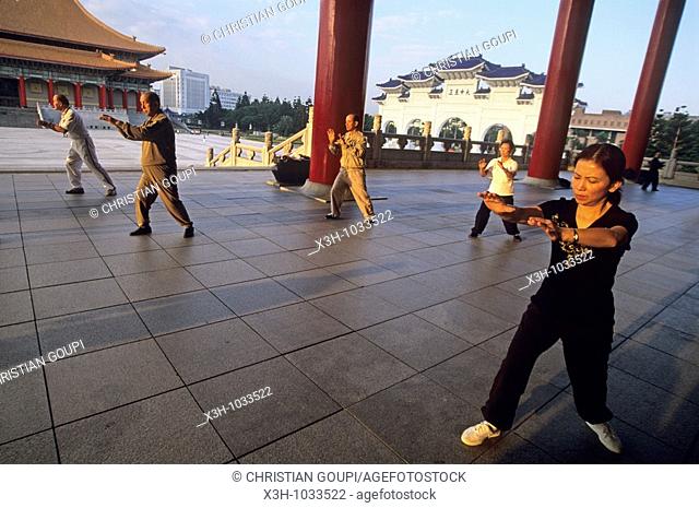 people practising Tai-chi in front of National Concert Hall, Taipei, Taiwan also known as Formosa, Republic of China, East Asia